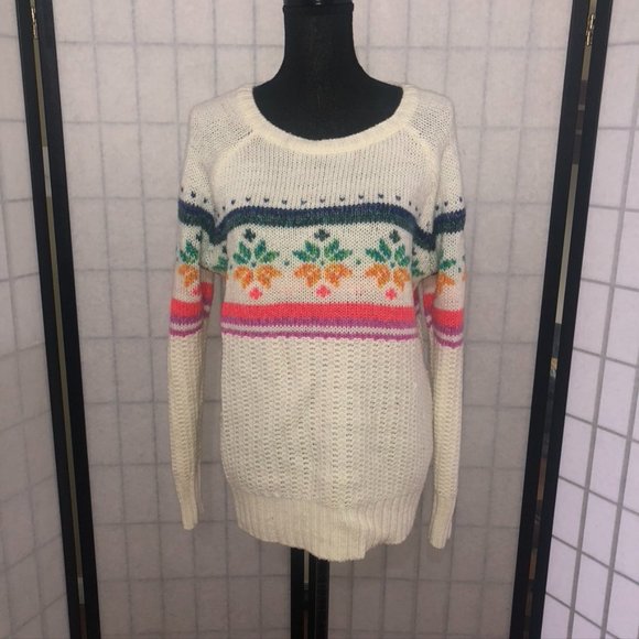 AMERICAN EAGLE Jegging Sweater Snowflake Rainbow Large Christmas Winter - Picture 1 of 7